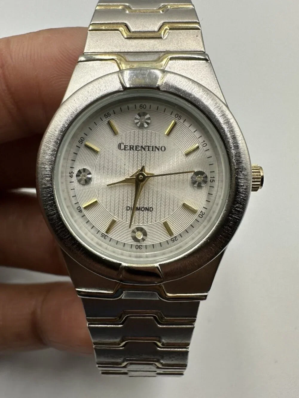 3/$30 Cerentino Mens Watch Silver Gold Two Tone Diamond Accent Stretch
